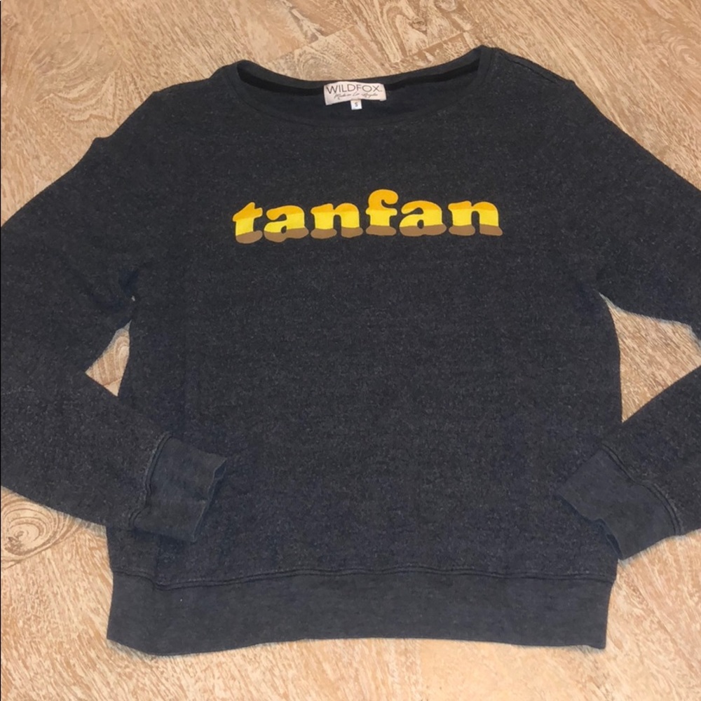 Wild fox tan fan sweatshirt small gray yellow